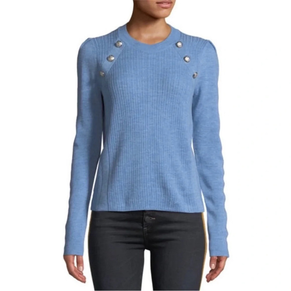 Veronica Beard Simi Merino Wool Button-Shoulder Raglan Sweater size XL Ribbed - Picture 1 of 9